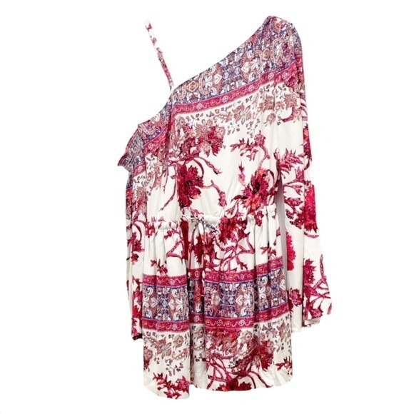 NEW Free People Nomad One Shoulder Red White Floral Boho Dress Size Small NWOT - Picture 2 of 12